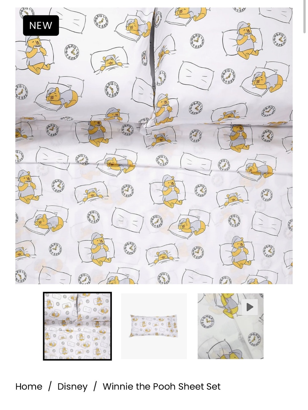 Disney Winnie the Pooh White and Yellow Sheet Set
